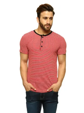 Red & White Henley T-Shirt