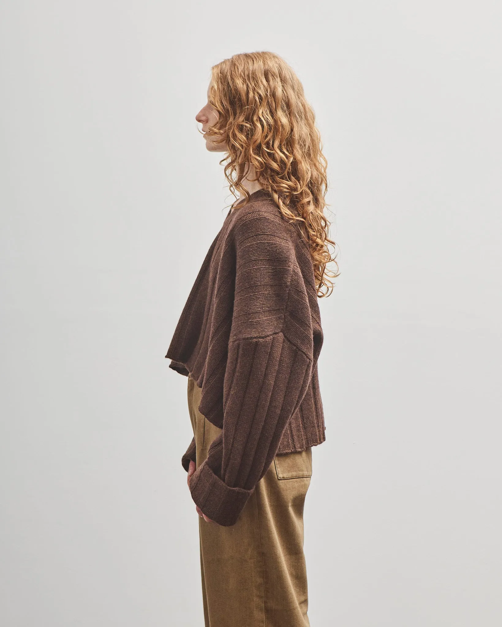 7115 by Szeki Oversized Ribbed V-Neck, Brown