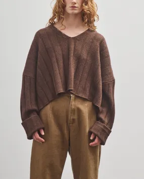 7115 by Szeki Oversized Ribbed V-Neck, Brown