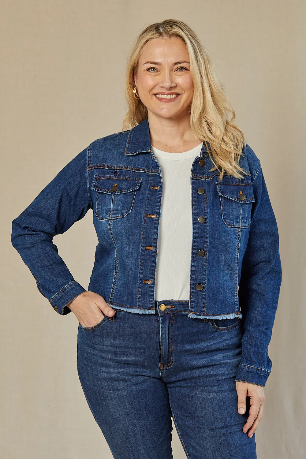 Adrift Cropped Denim Jacket in Mid Wash