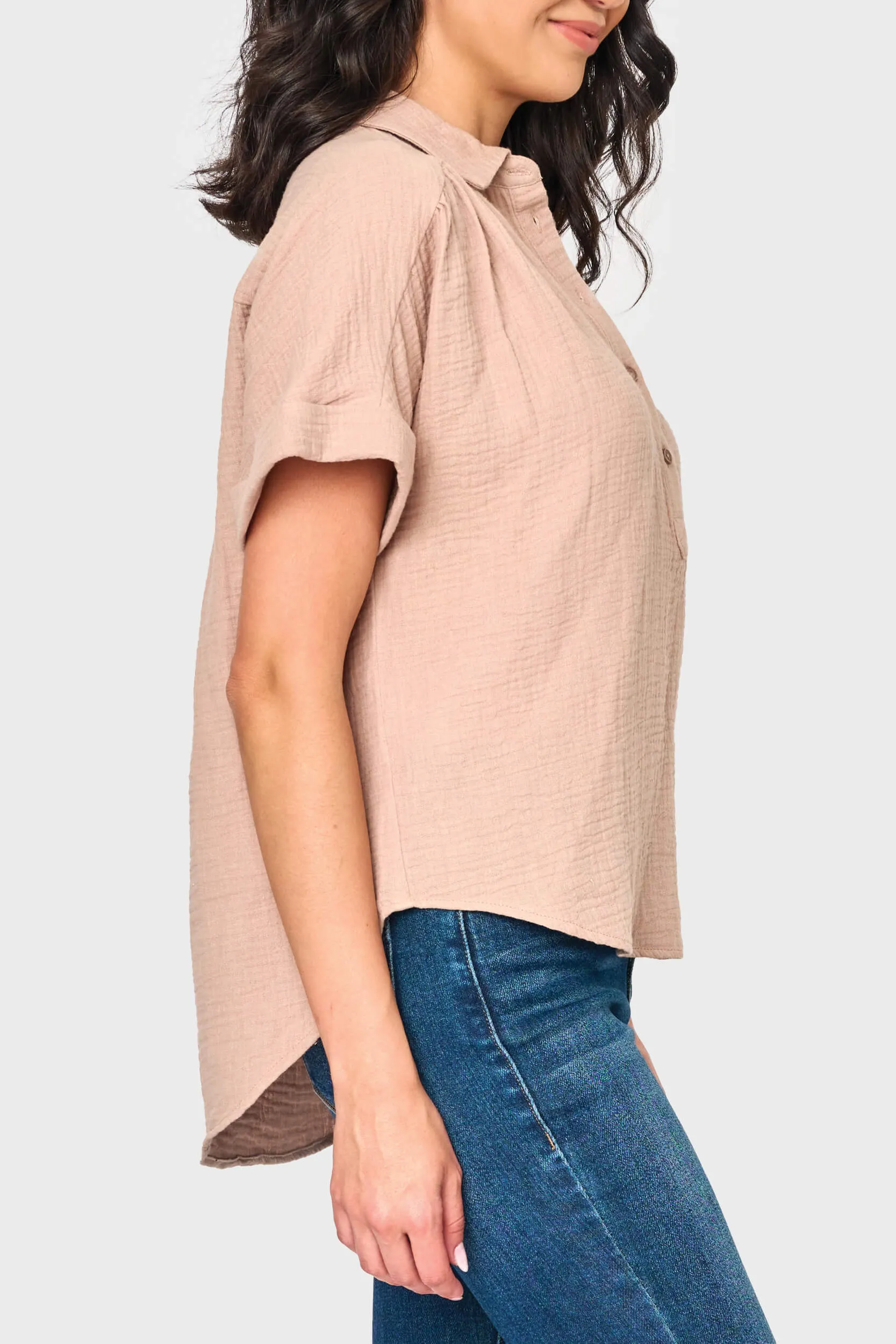 All Day Henley Cotton Gauze Top