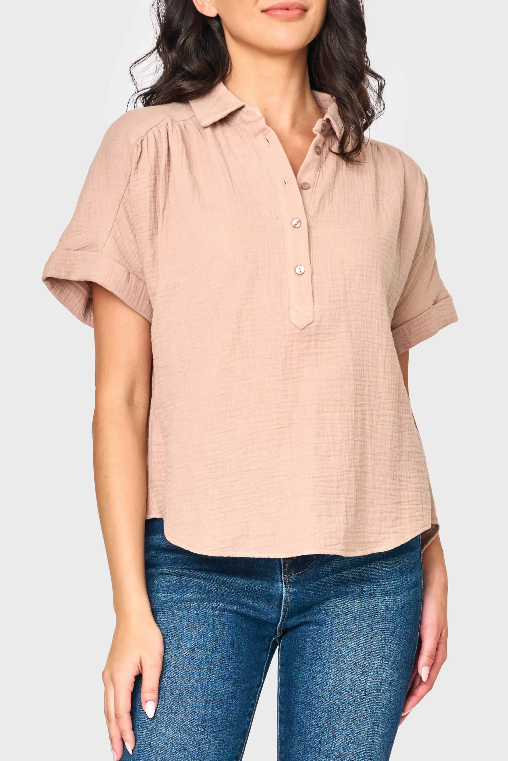 All Day Henley Cotton Gauze Top