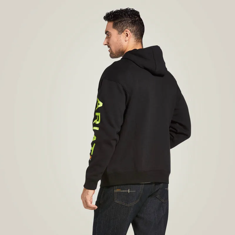 Ariat Men's Rebar Logo Hoodie in Black & Lime