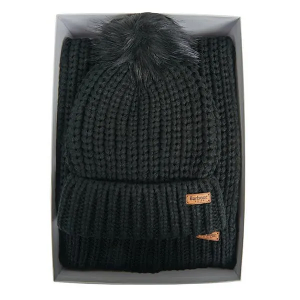 Barbour Christmas Beanie & Scarf Set -Saltburn-Gift Box Set-Black-LGS0023BK11