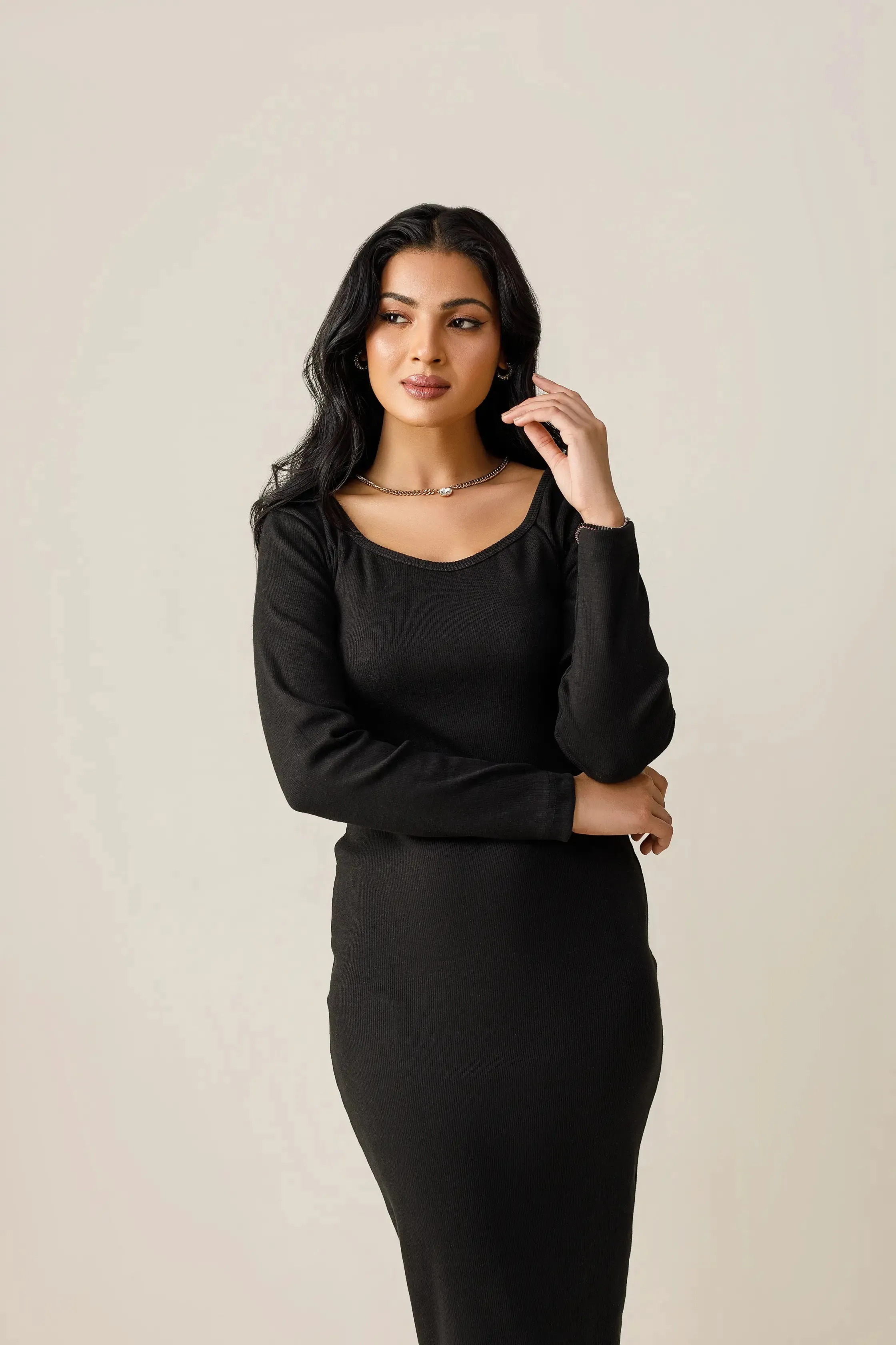 Black Diamond Neck Bodycon dress