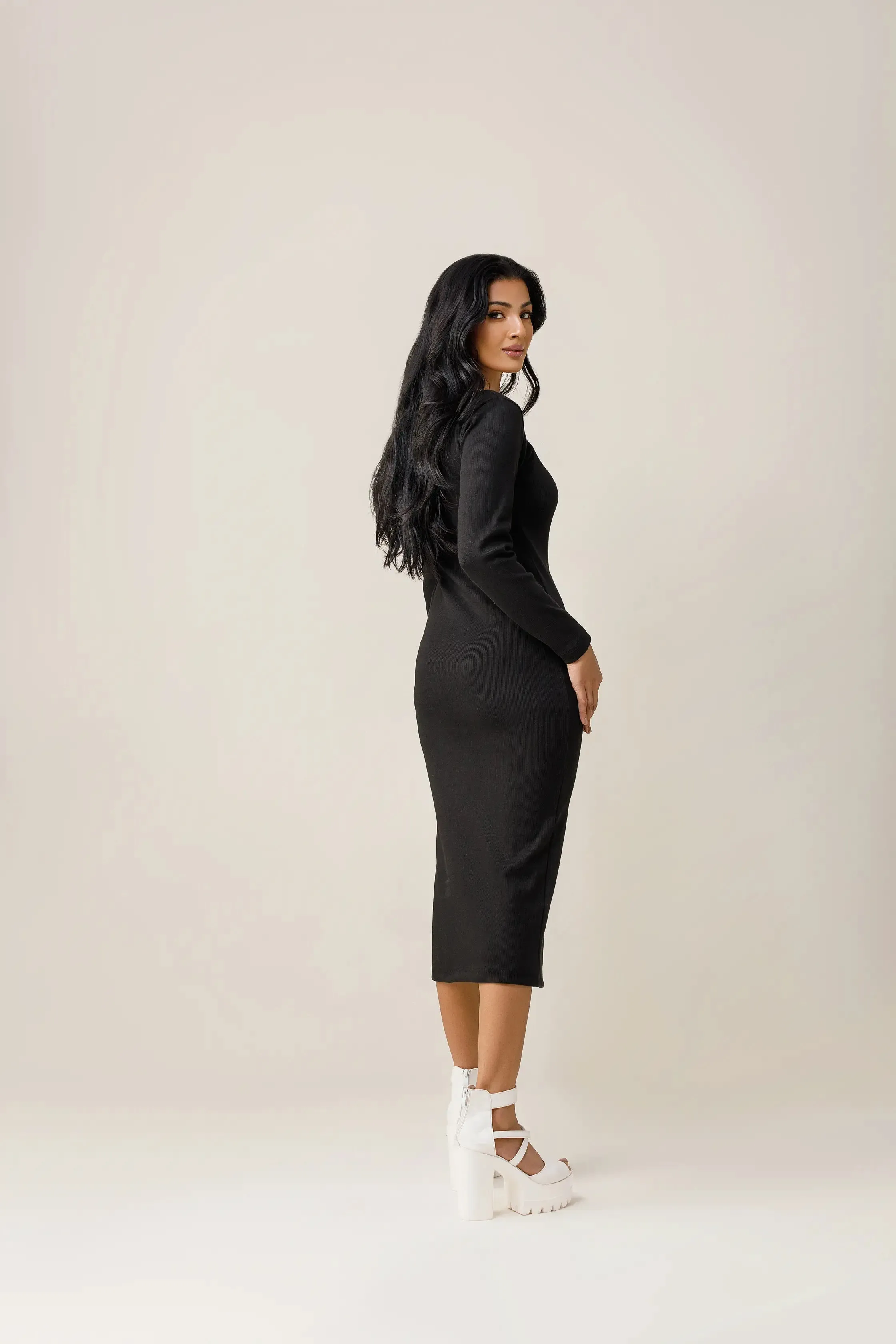 Black Diamond Neck Bodycon dress