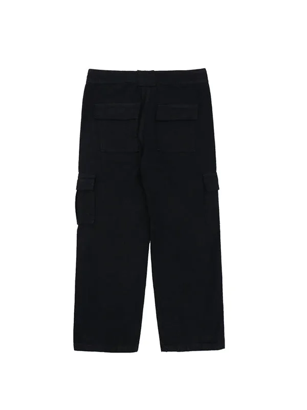 Black Loose Straight Cargo Pants