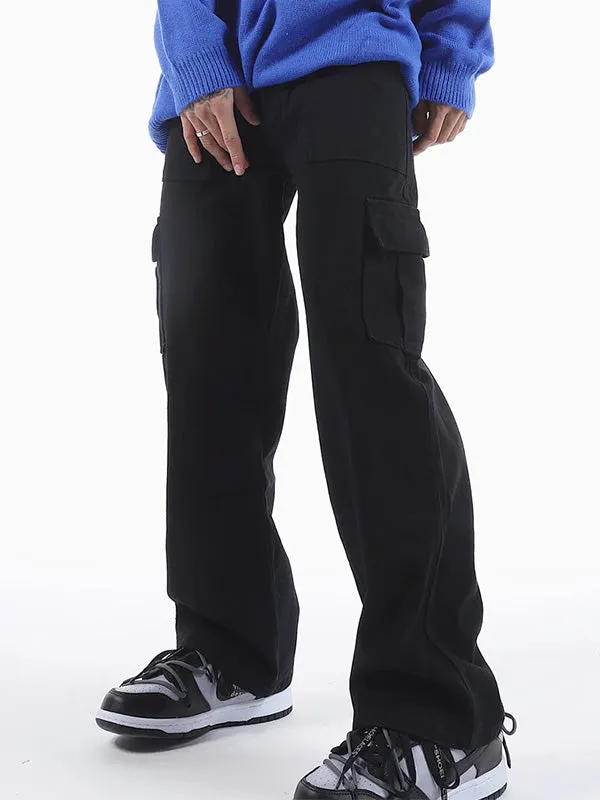 Black Loose Straight Cargo Pants