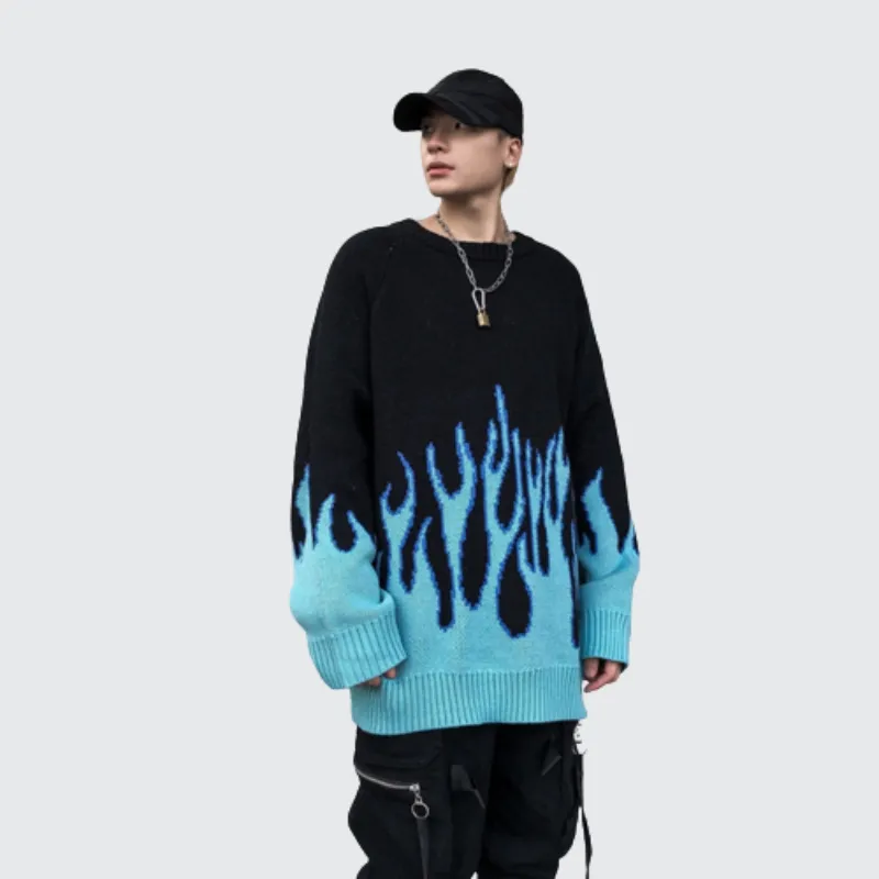 Black Sweater With Blue Flame