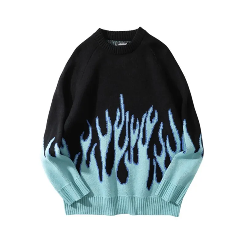 Black Sweater With Blue Flame