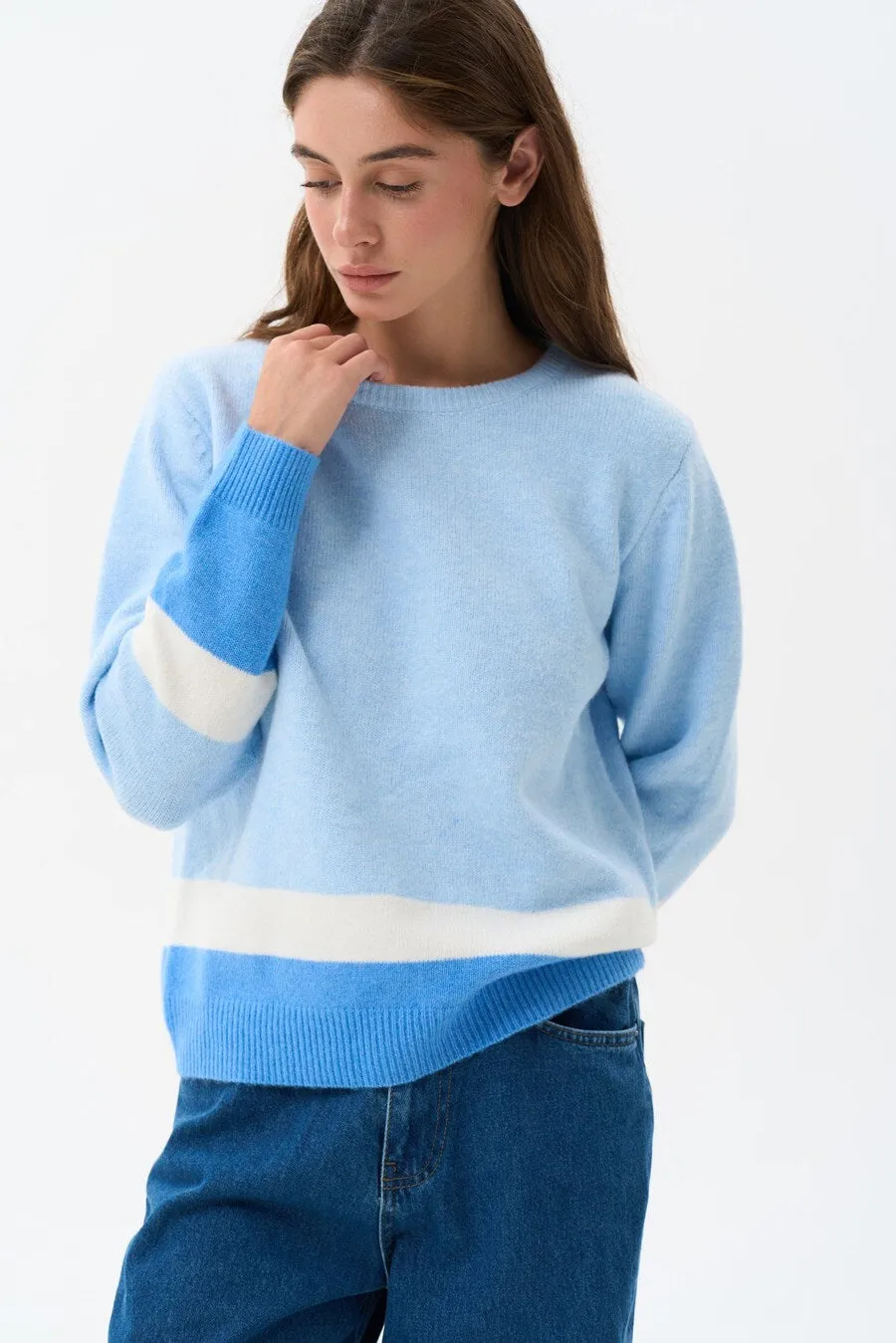 Blue Color Block Knit Sweater