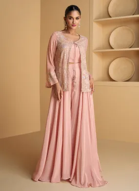 Blush Pink Sequence Embroidered Jacket Style Palazzo Suit