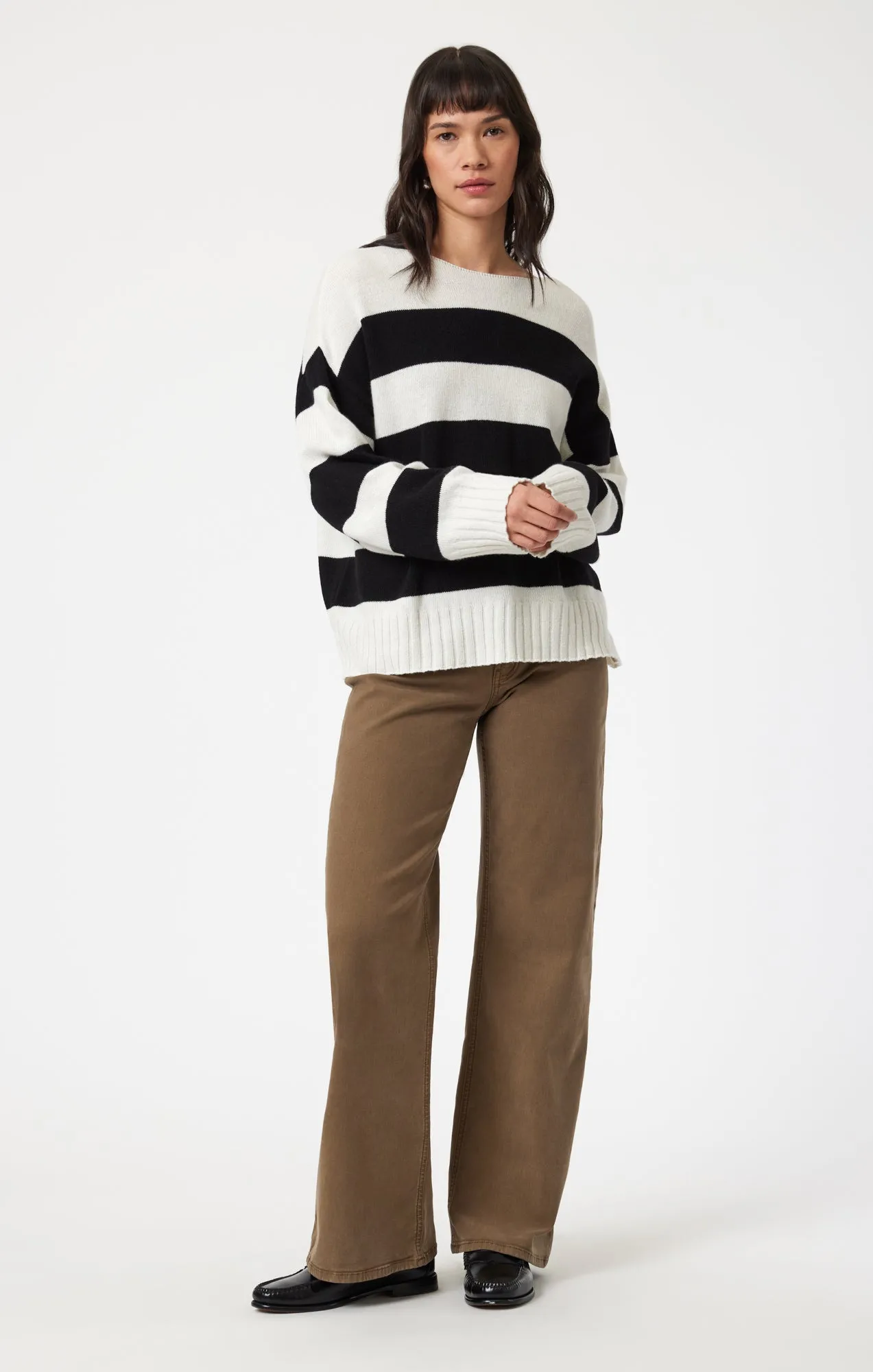 BOAT NECK SWEATER IN BLACK STRIPE