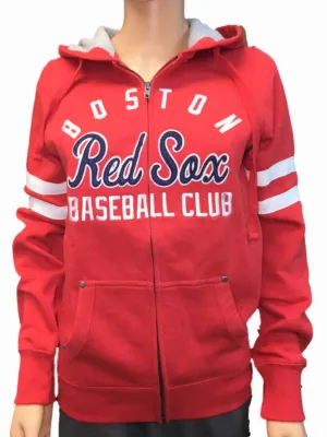 Boston Red Sox SAAG Women Red Fleece Zip Up Thermal Hoodie Jacket