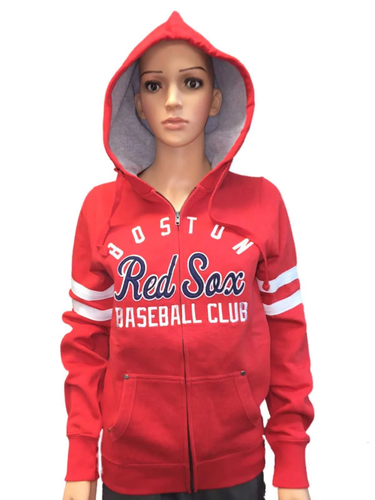 Boston Red Sox SAAG Women Red Fleece Zip Up Thermal Hoodie Jacket