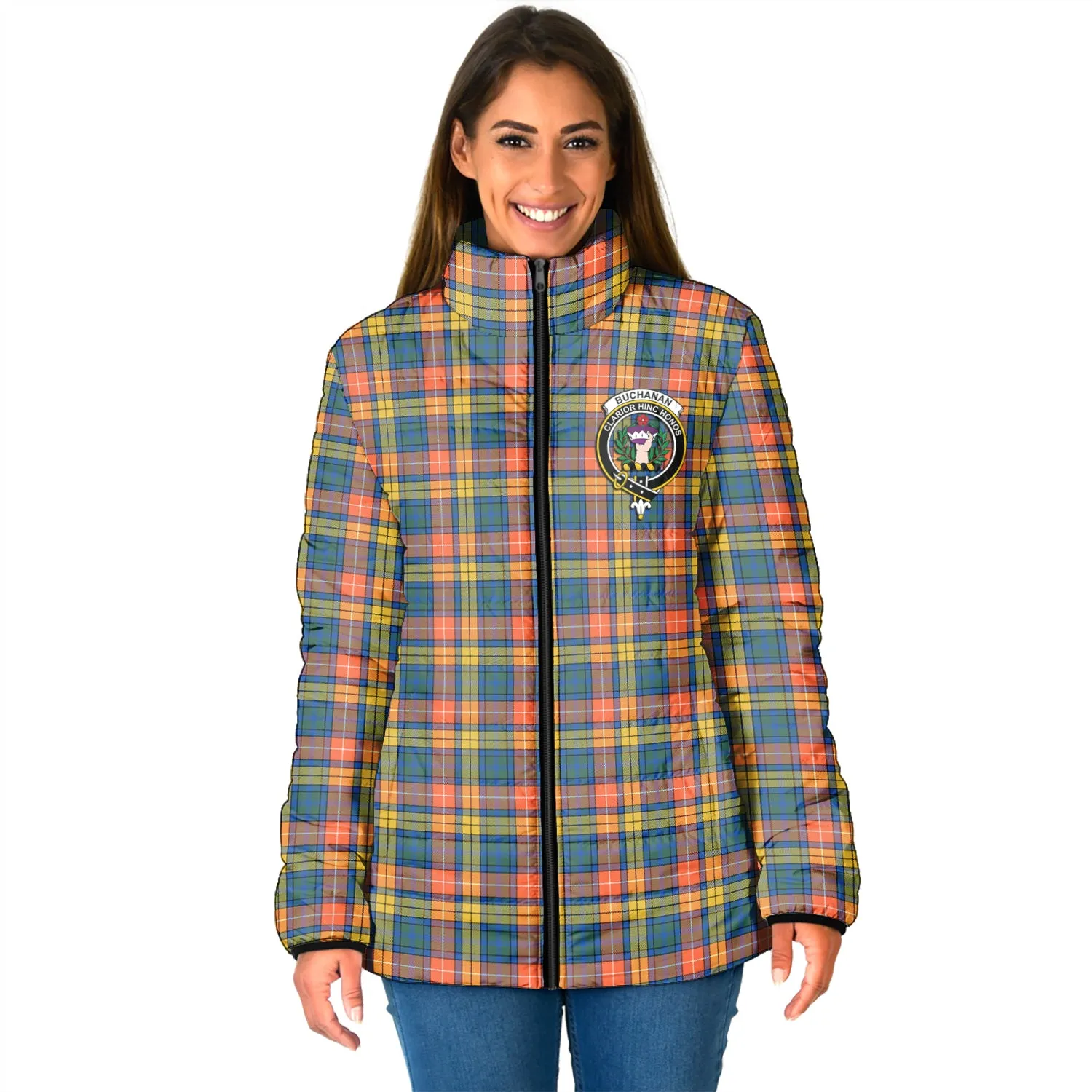 Buchanan Ancient Tartan Padded Jacket with Family Crest