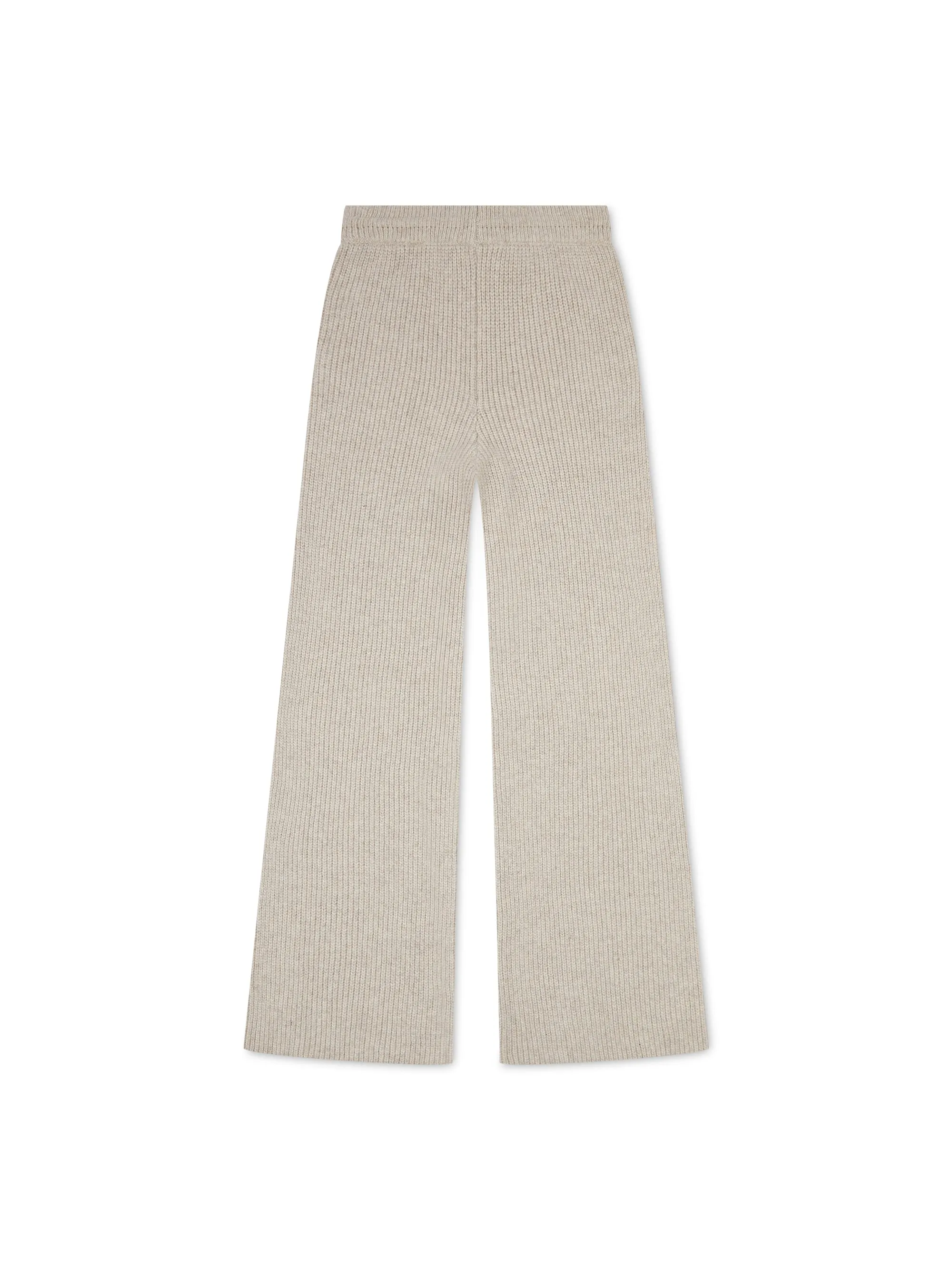 'CAMILLE' RIBBED DETAIL KNITTED WIDE LEG TROUSERS BEIGE