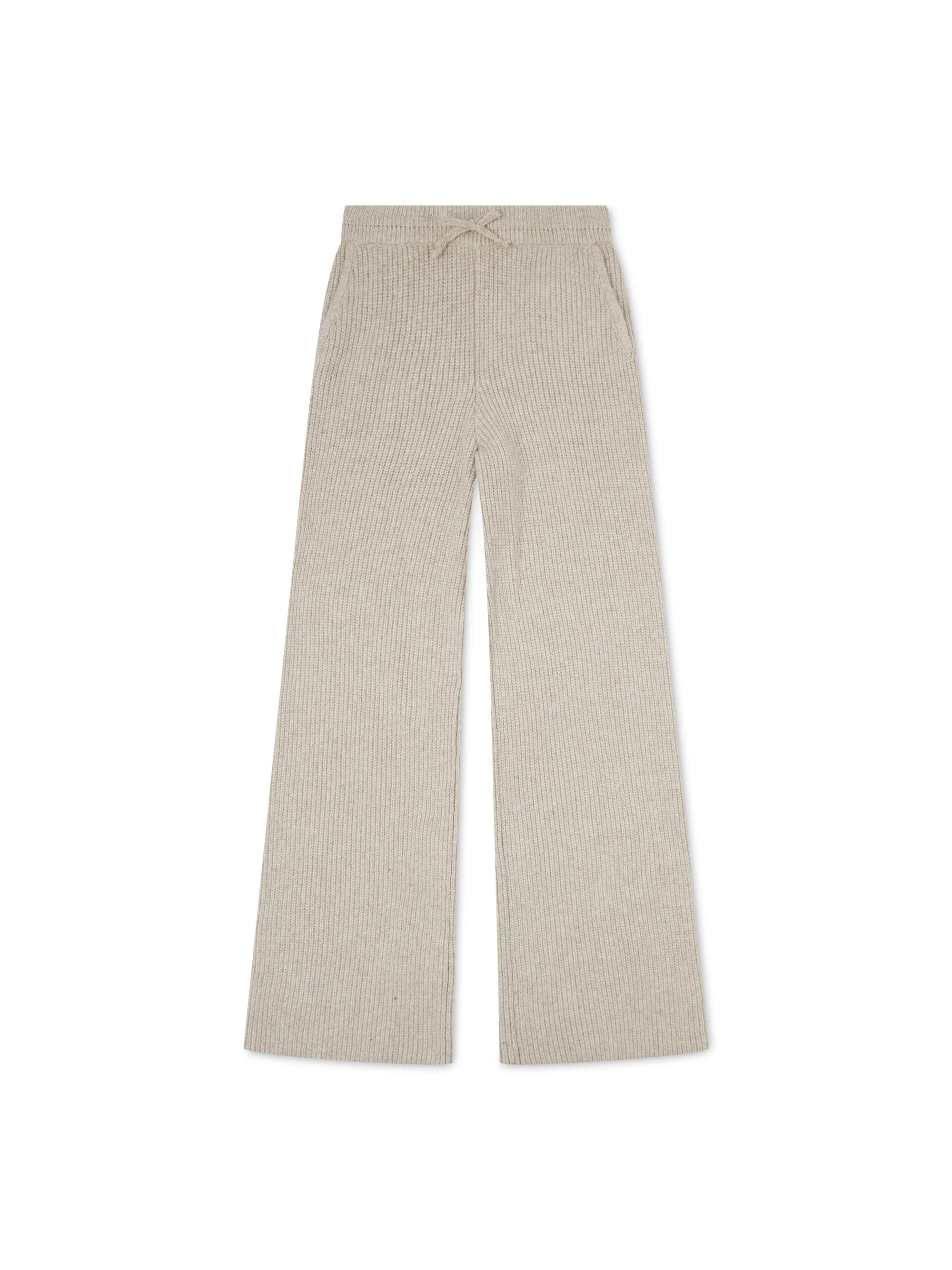 'CAMILLE' RIBBED DETAIL KNITTED WIDE LEG TROUSERS BEIGE