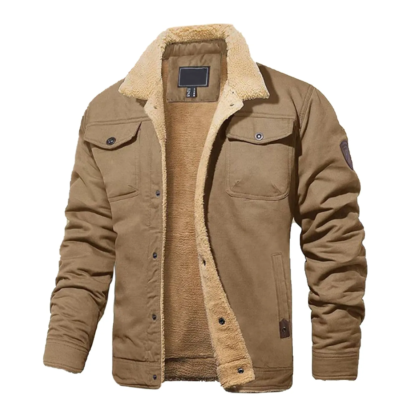 CASUAL FLANNAL FLEECE COTTON POCKET BUTTON UP CARGO JACKET