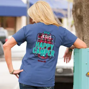 Cherished Girl Jesus Makes Me a Happy Camper Plaid Comfort Colors Girlie Christian Bright T Shirt