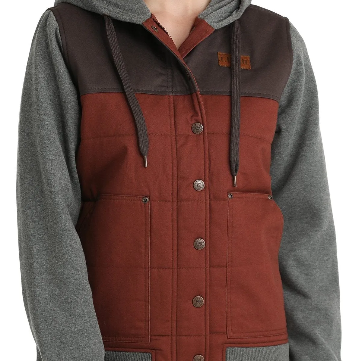 Cinch Women's Canvas Hoodie Jacket in Gray & Burgundy