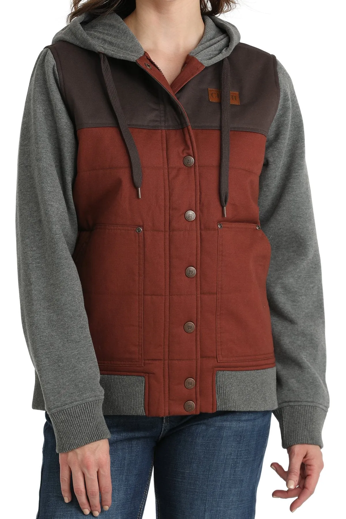 Cinch Women's Canvas Hoodie Jacket in Gray & Burgundy