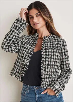 Collarless Tweed Jacket - Black Multi