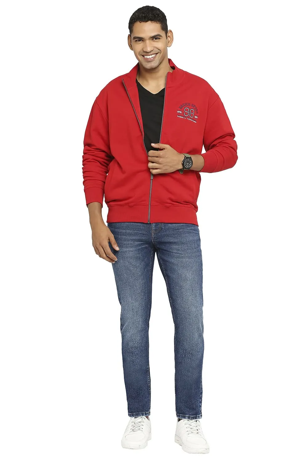 Comfort Fit Cotton Non Brushed Fleece High Neck Jacket