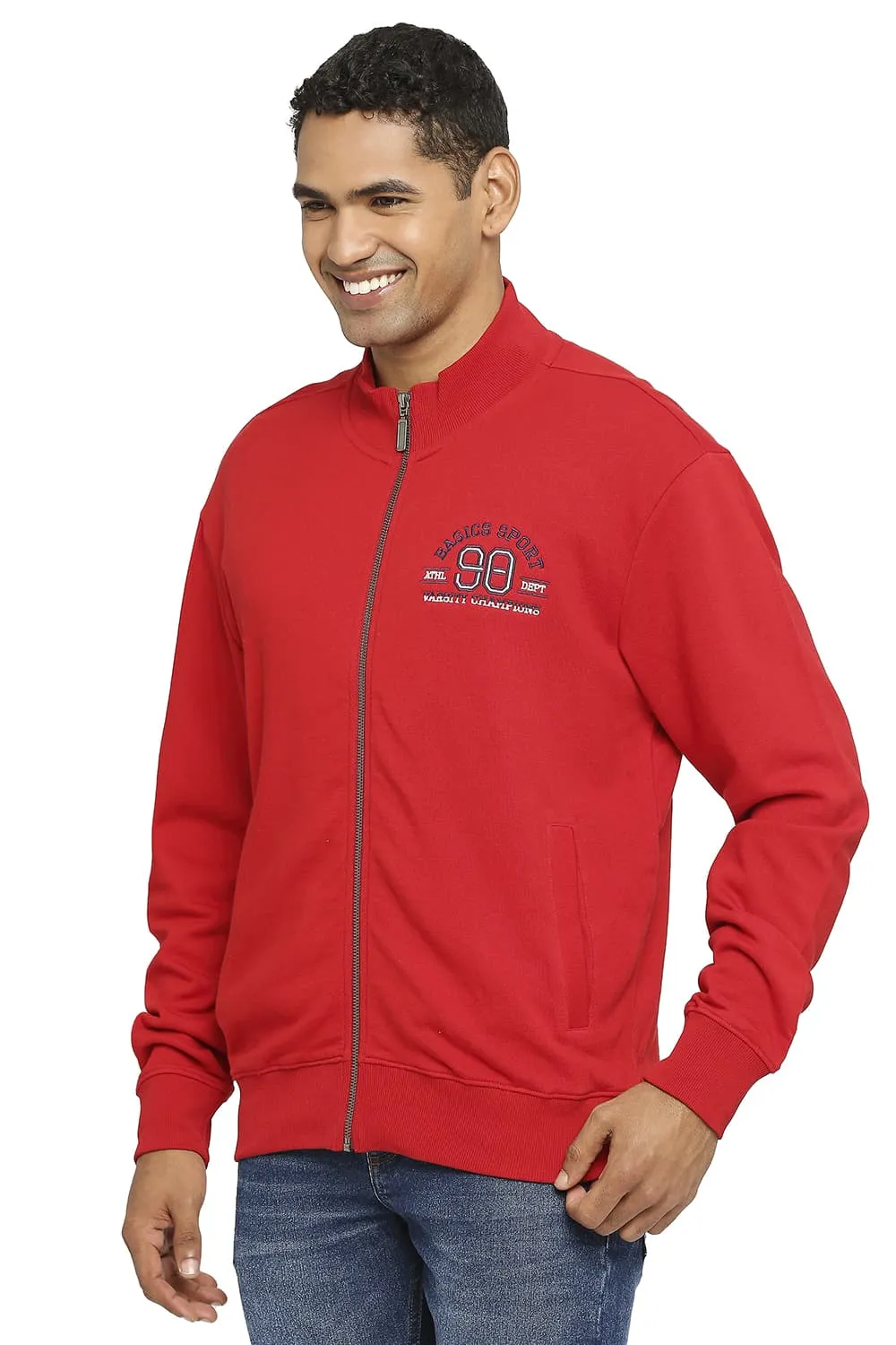 Comfort Fit Cotton Non Brushed Fleece High Neck Jacket