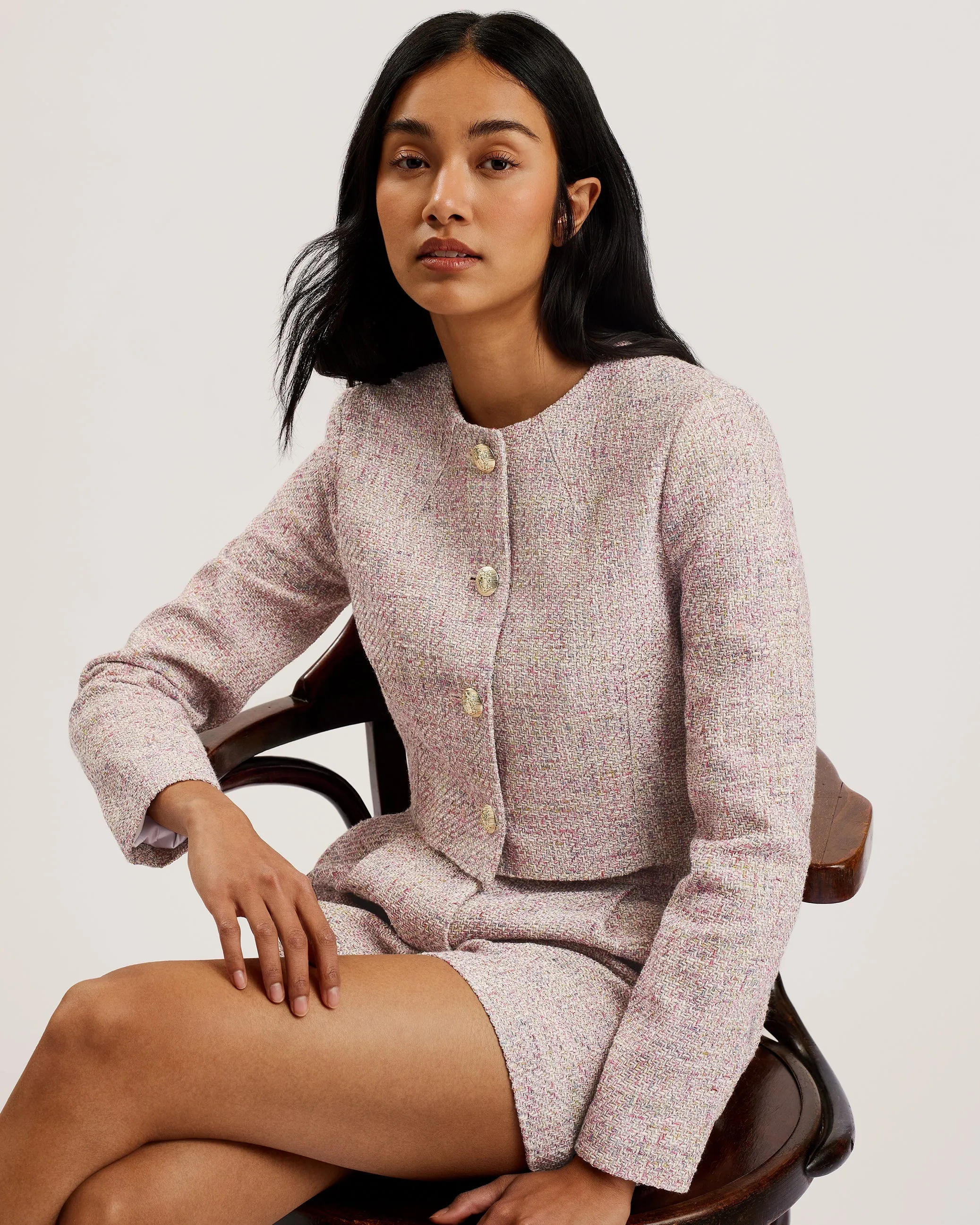 Consta Tailored Fitted Boucle Cropped Jacket Ivory