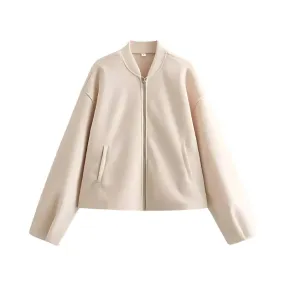 Cropped Zip-Up Casual Jacket for Women