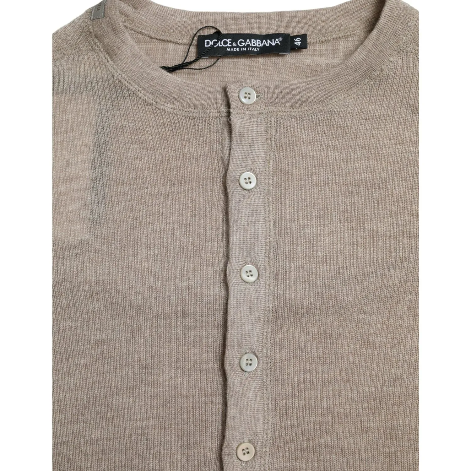 Dolce & Gabbana Elegant Beige Henley Cashmere Sweater