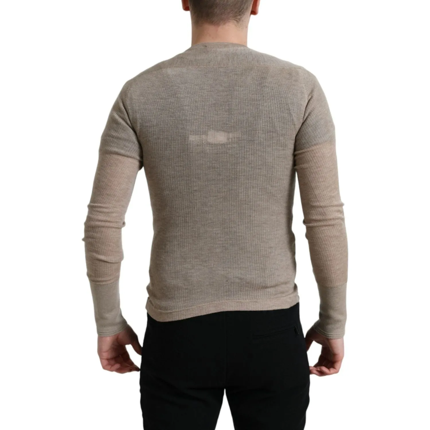 Dolce & Gabbana Elegant Beige Henley Cashmere Sweater