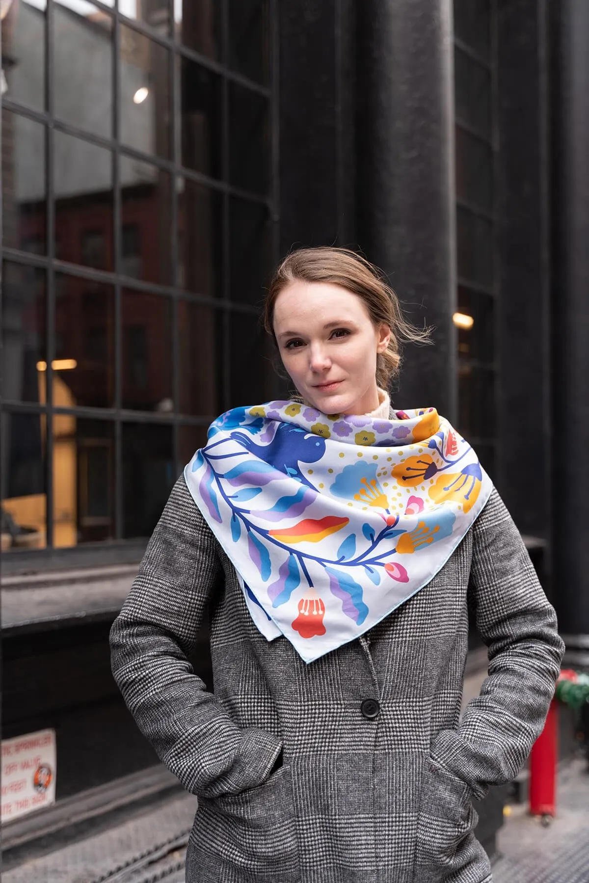 Double Sided Silk Scarf of Blue Birds