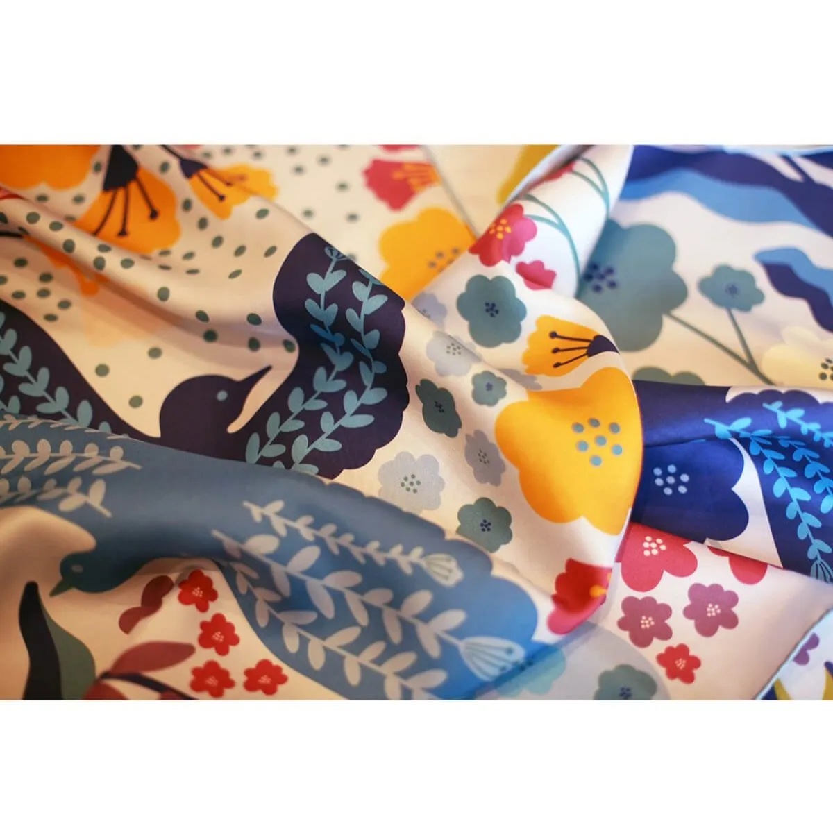 Double Sided Silk Scarf of Blue Birds