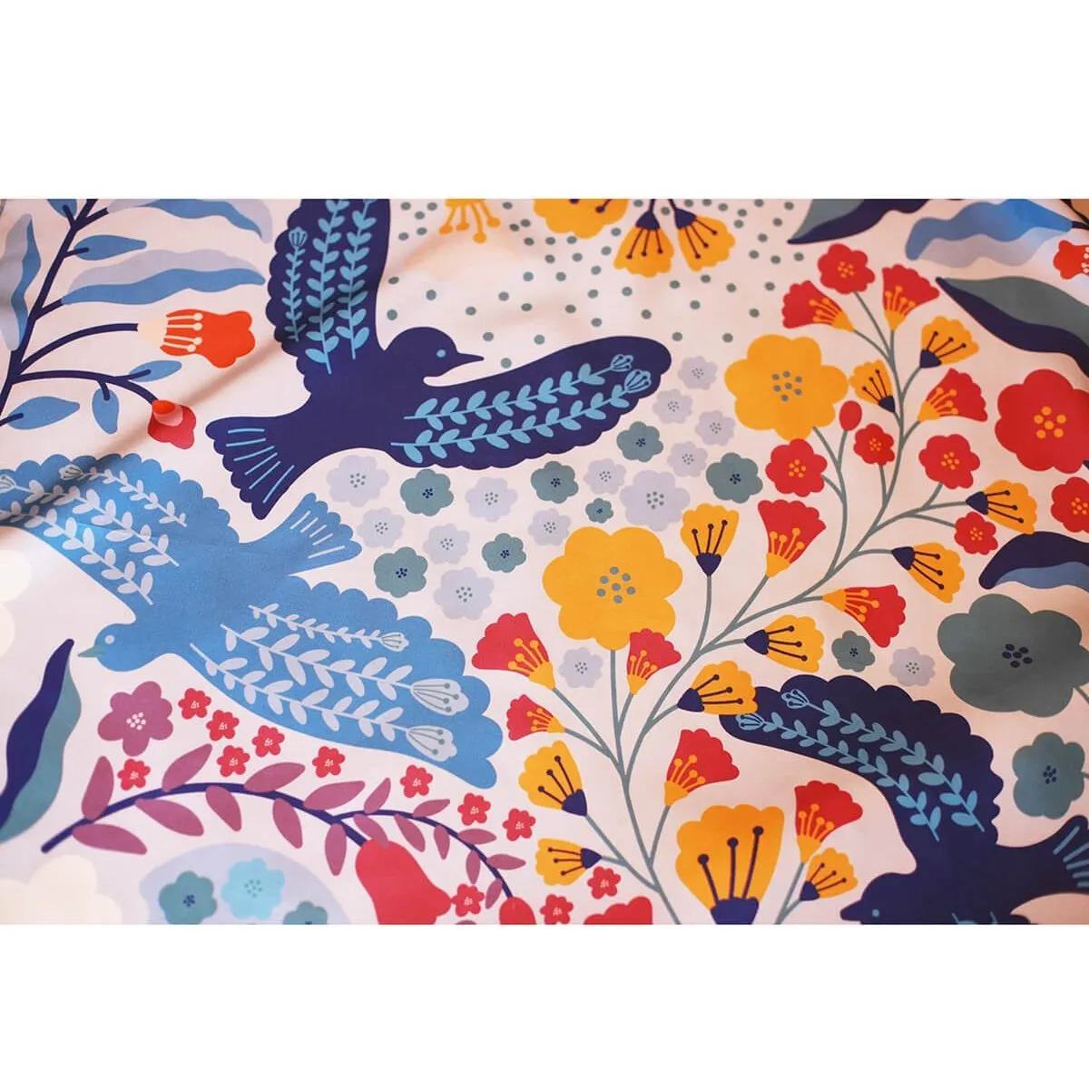 Double Sided Silk Scarf of Blue Birds