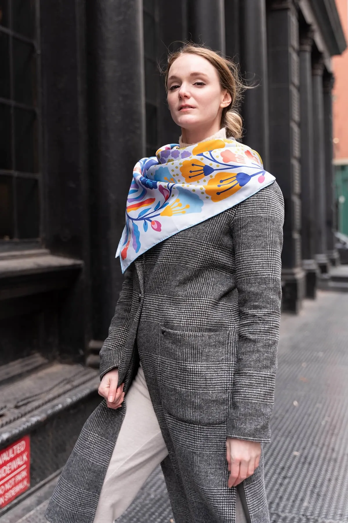 Double Sided Silk Scarf of Blue Birds