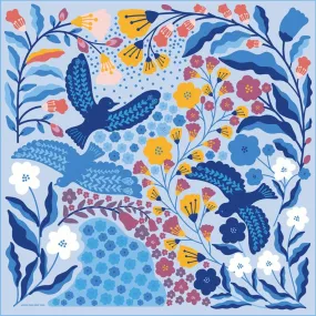 Double Sided Silk Scarf of Blue Birds