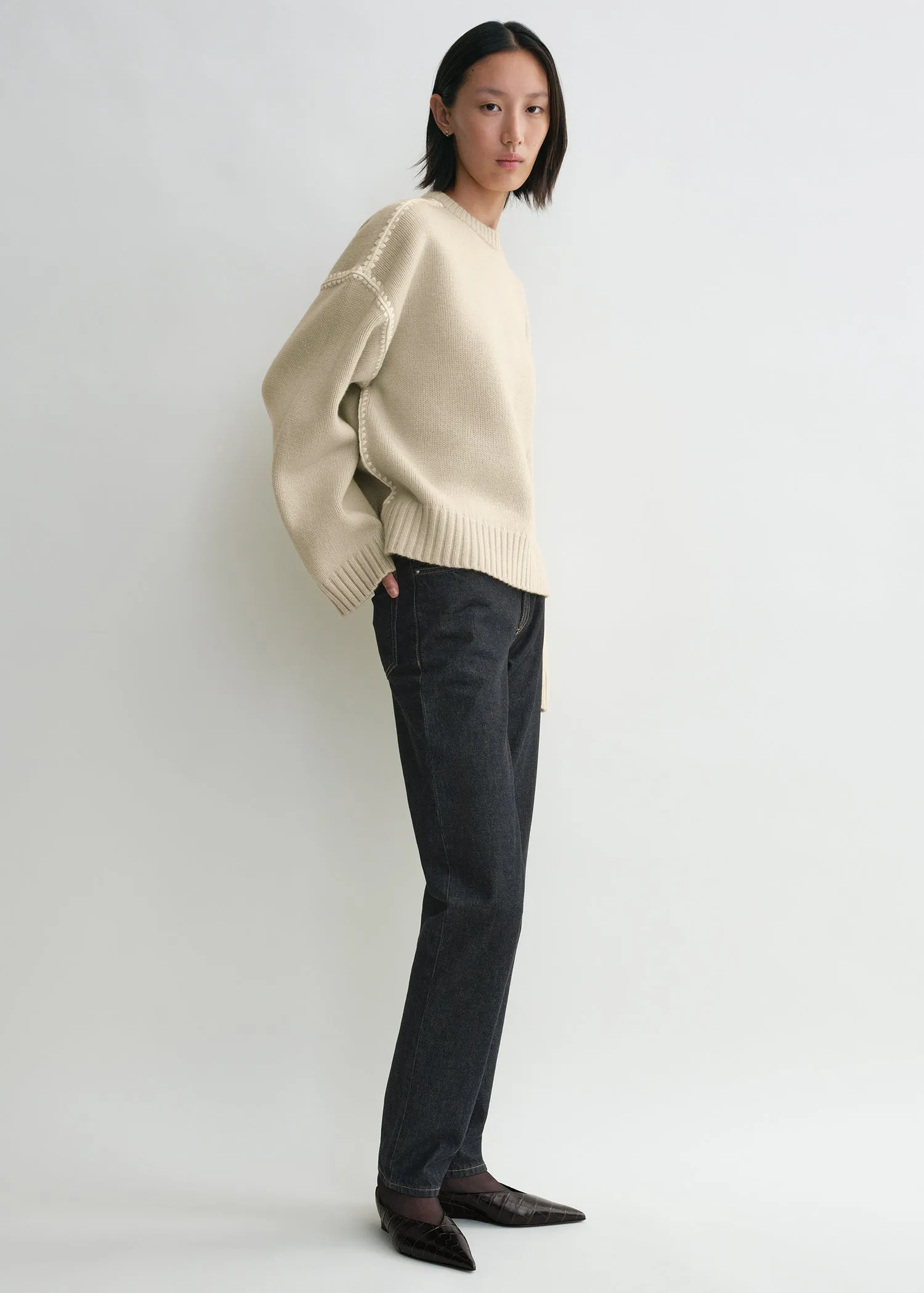 Embroidered wool cashmere knit harvest