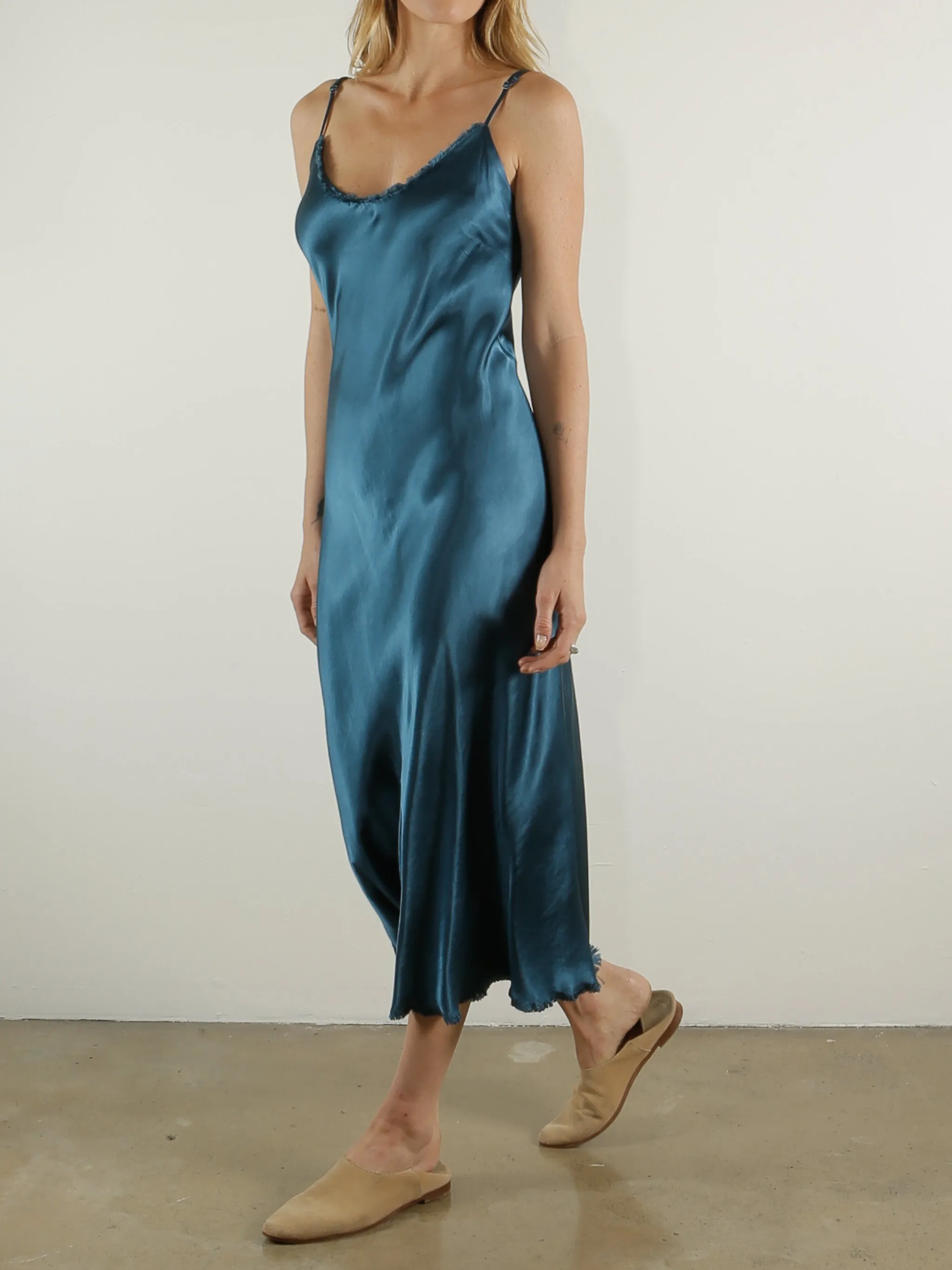 Farrah Slip Dress in Vintage Satin - Peacock