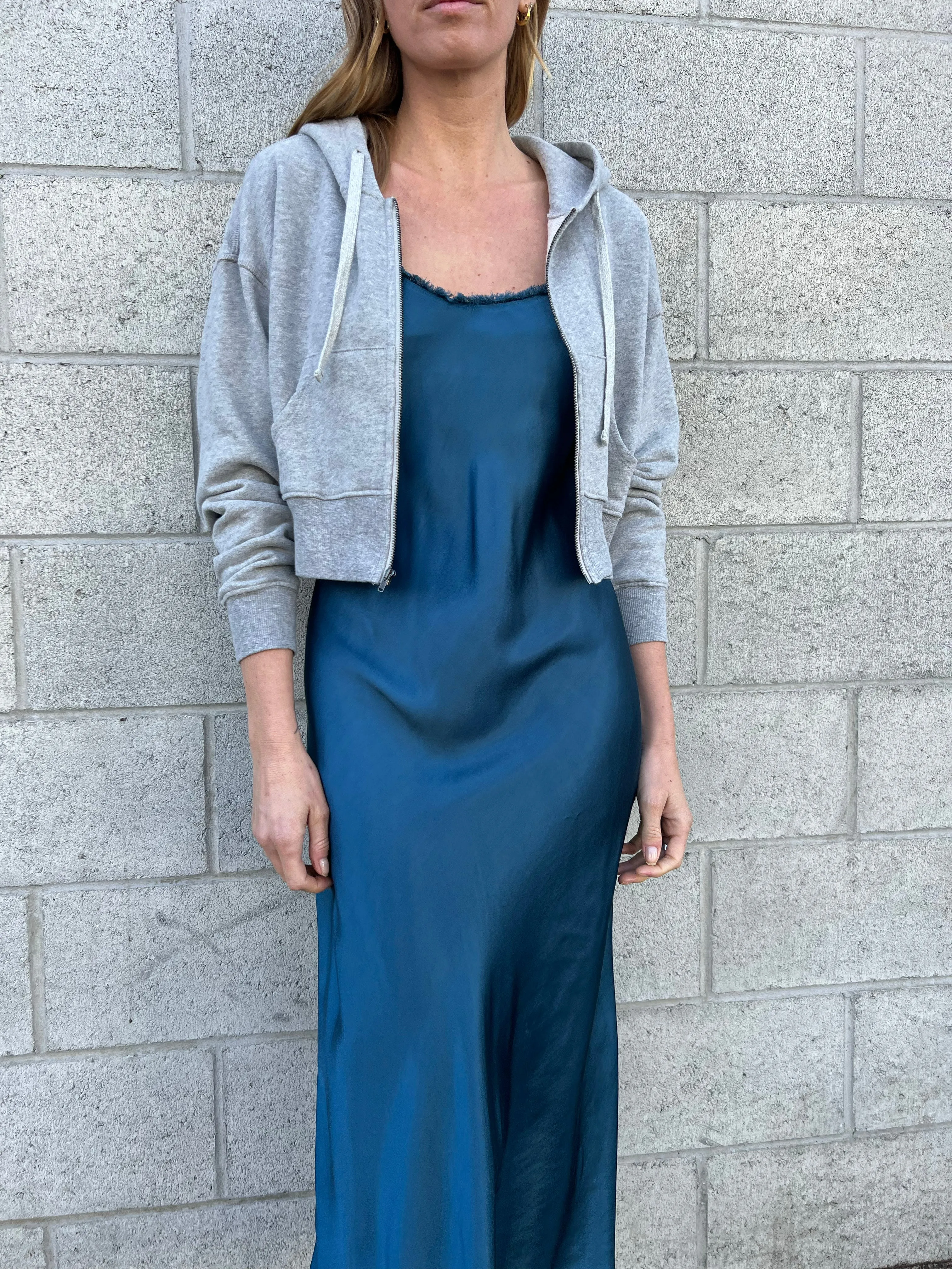 Farrah Slip Dress in Vintage Satin - Peacock