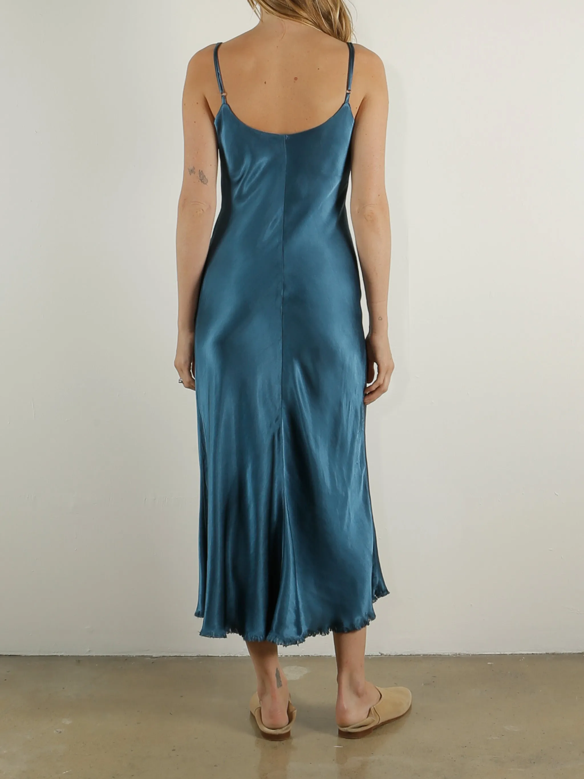 Farrah Slip Dress in Vintage Satin - Peacock