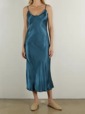 Farrah Slip Dress in Vintage Satin - Peacock