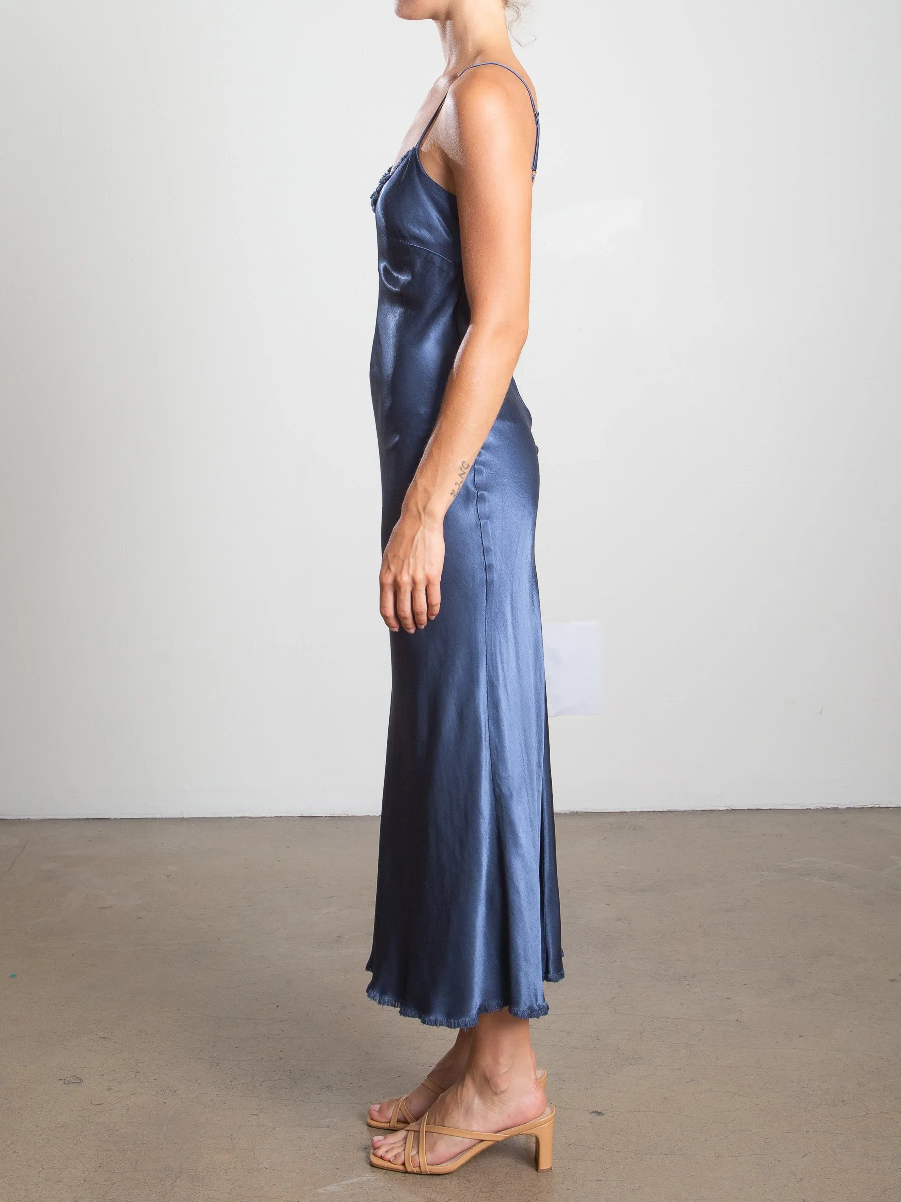 Farrah Slip Dress in Vintage Satin - Steel