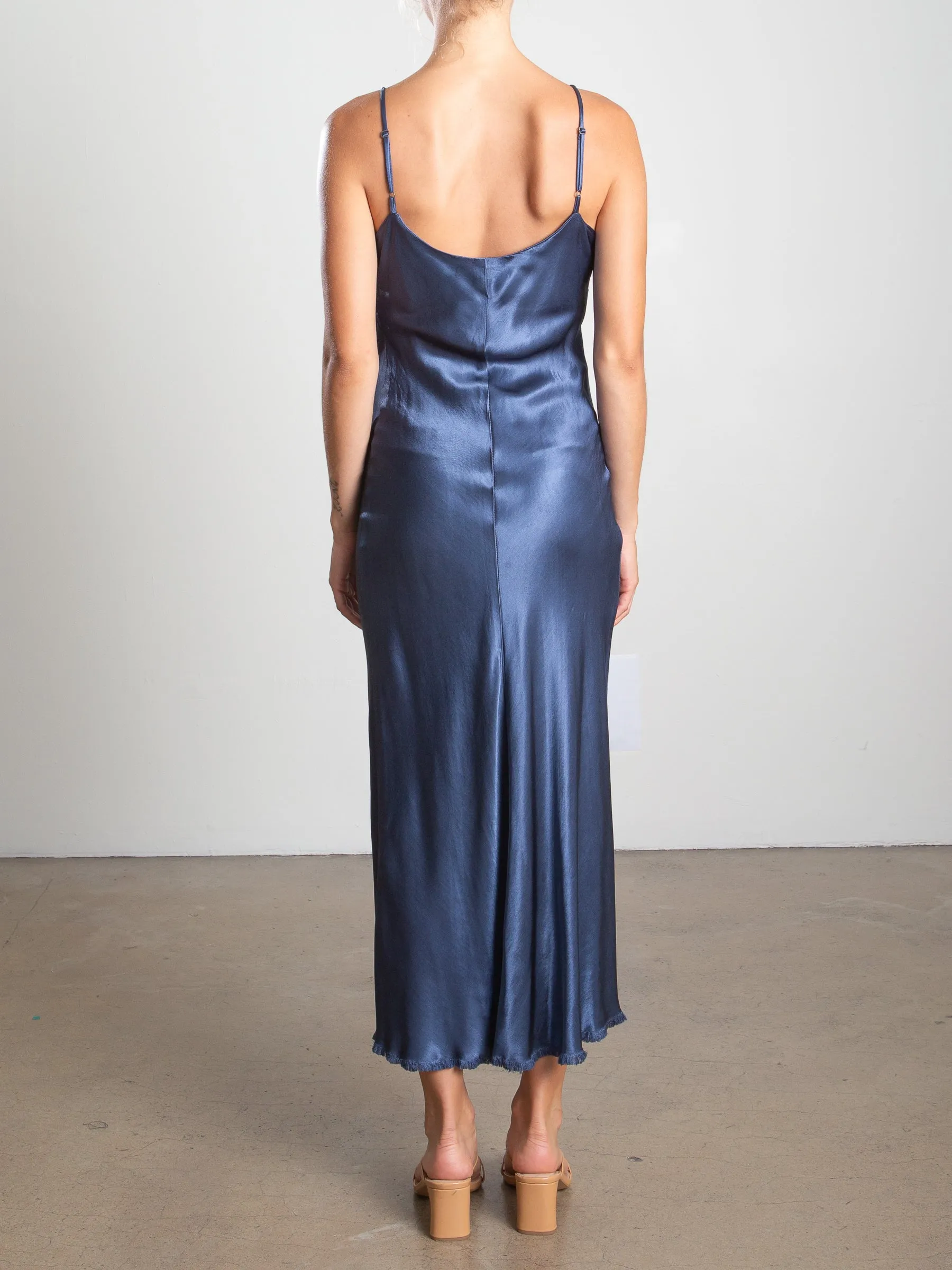 Farrah Slip Dress in Vintage Satin - Steel