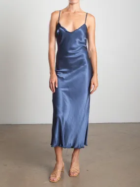 Farrah Slip Dress in Vintage Satin - Steel