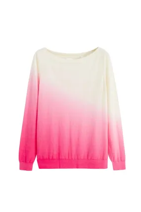 Fine Knit Dip Dye Rib Slash Neck, Cream/Pink