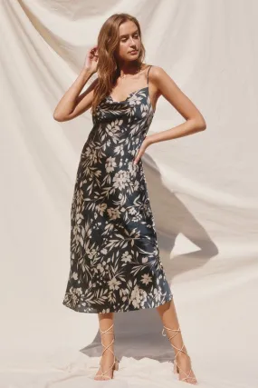 Floral Cowl Neck Midi Dress