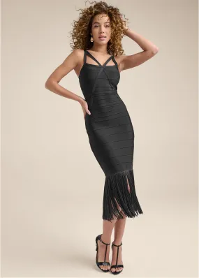 Fringe Bandage Dress  - Black