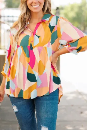 Geometric Henley Blouse